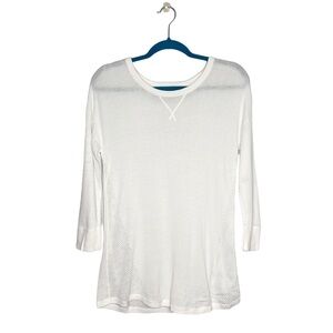 Tribal White Perforated Mesh Knit Round Neckline Blouse